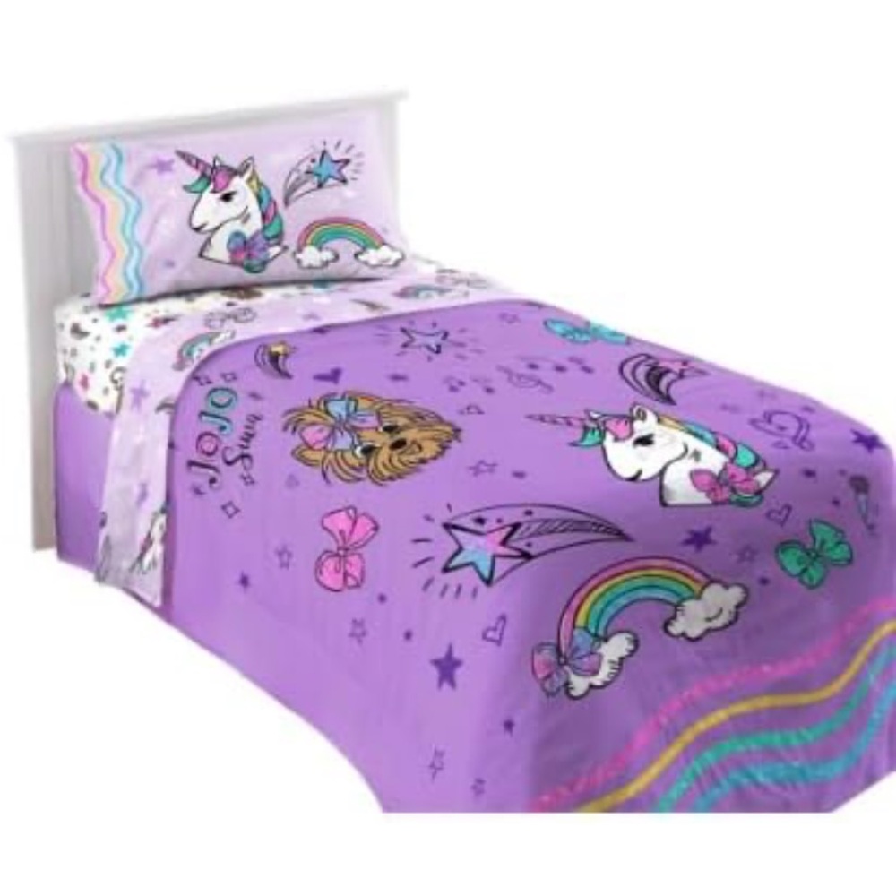 JoJo Siwa Sparkle 4-Piece Twin Sheet Set – Includes 1 Flat Sheet, 1 Fitted